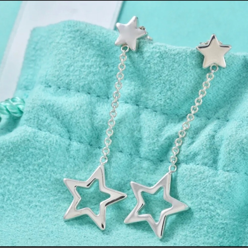 Rare Tiffany & Co. Silver Star Dangle Lariat Earrings